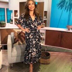 Jenny Yoo Collection Sonia Dress - Navy Floral Midi Dress with Flutter Sleeves